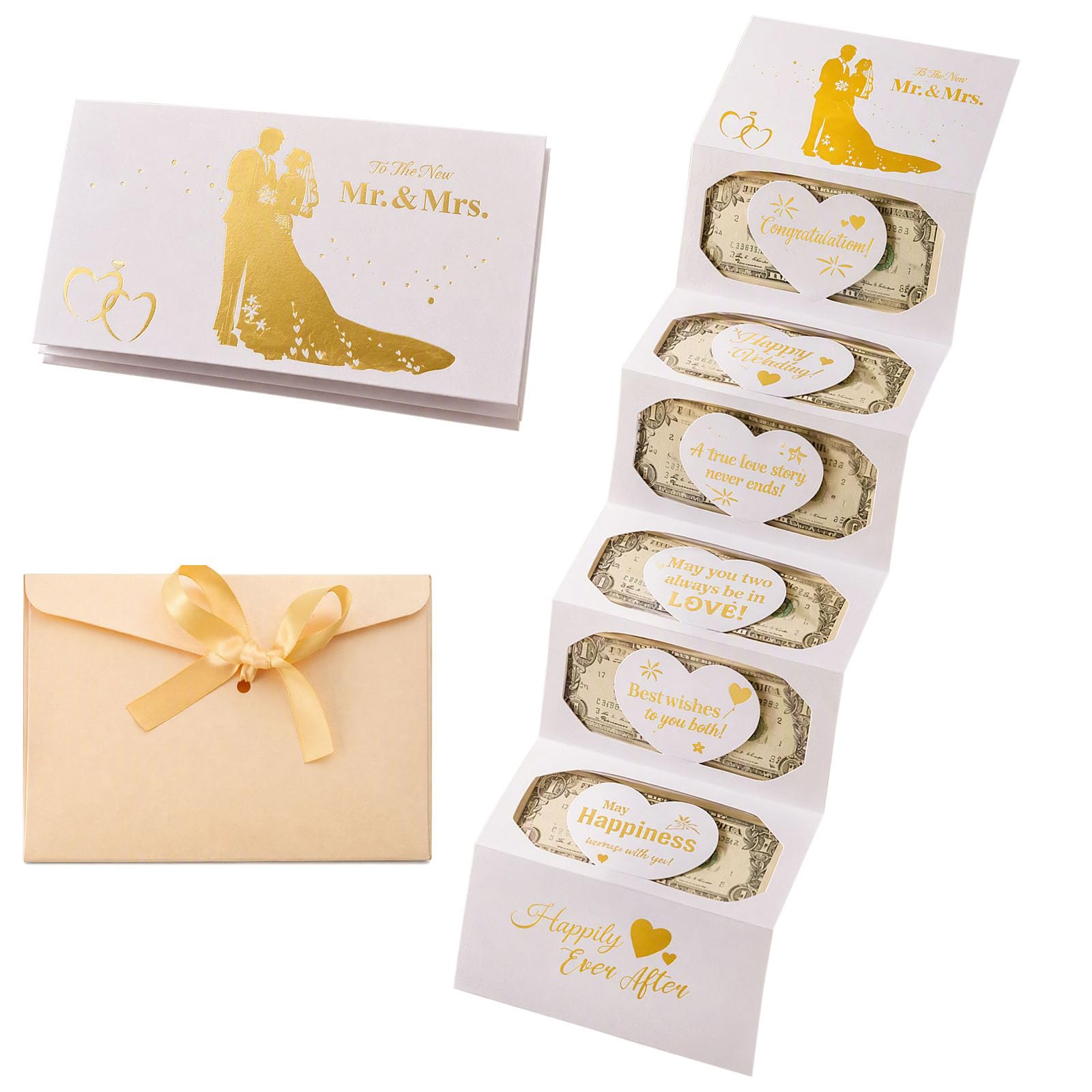 CKUO Gold Foil Style Wedding Card for Bride and Groom Mr and Mrs Gifts
