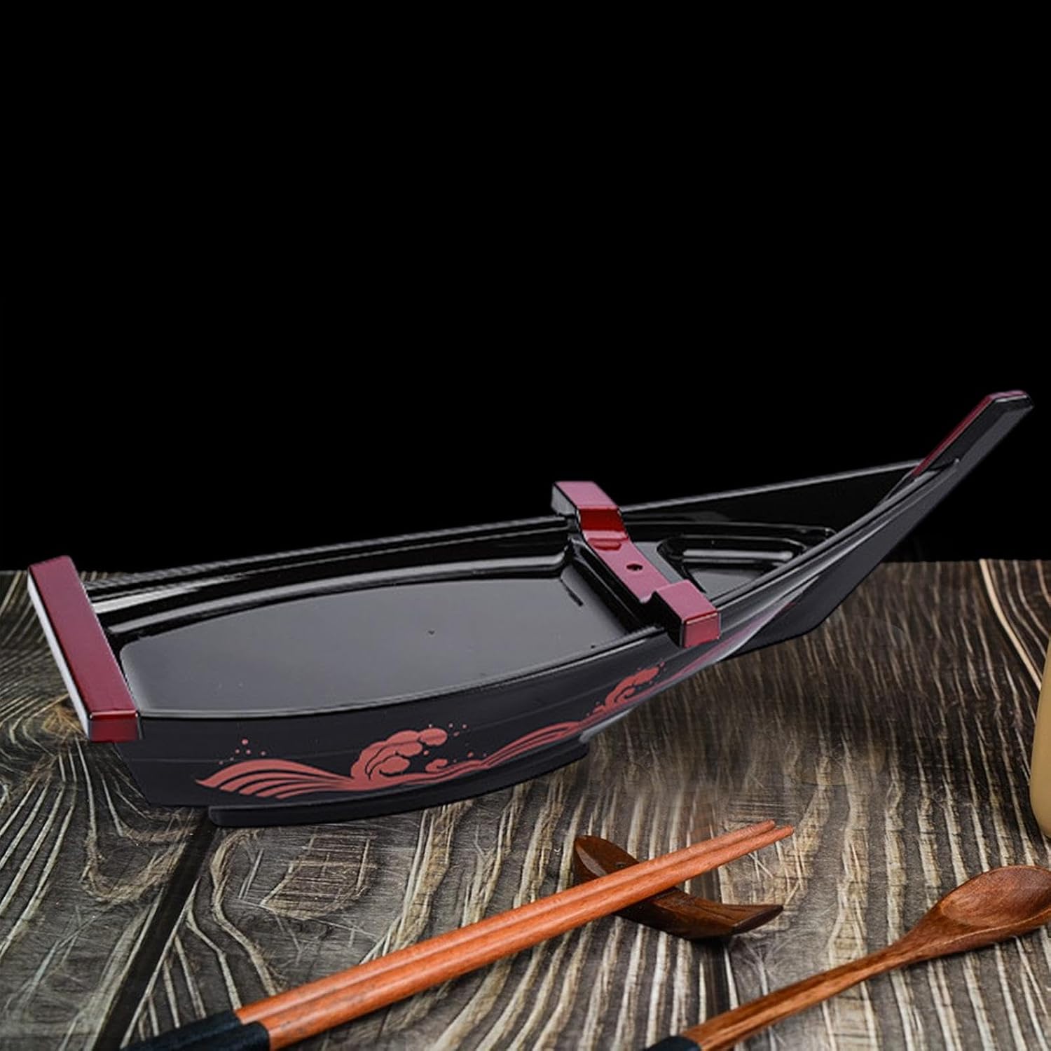 Sashimi Sushi Plate Serving Tray Sushi Boat Table Decor Meat Ball Serving Tray Sushi Board for Catering Service Hot Pot Home, Black M