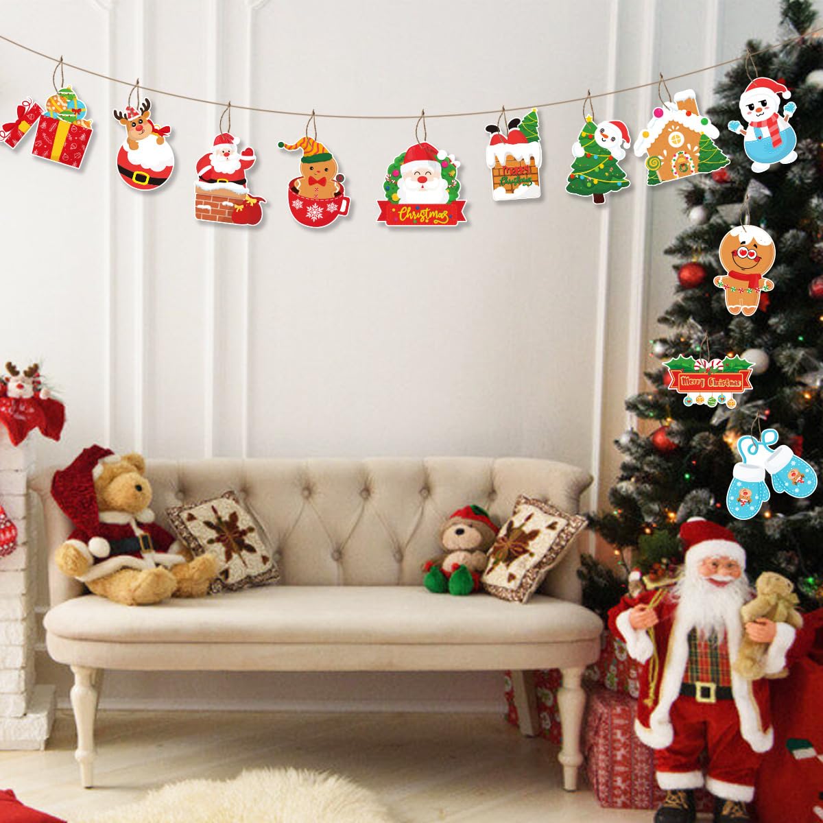 Norinoya 12PCS Christmas Tree Ornaments Hangings Pendant,Santa Claus Elk Hanging Decorations,Christmas Party Decoration - Image 4