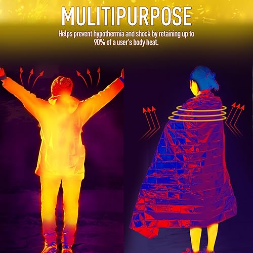 Miniatura 4 de Kanayu Paquete de 100 mantas térmicas de aluminio de emergencia para supervivencia de 82 x 63 pulgadas, manta espacial de papel de aluminio para