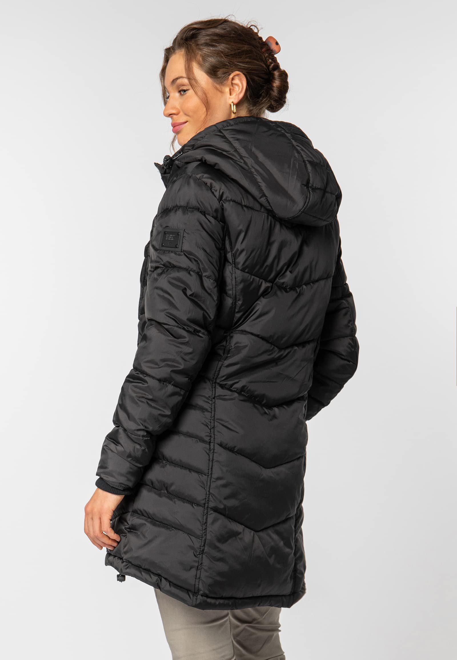 Sublevel Damen Winterjacke Stepp-Mantel mit Kapuze lang & tailliert, Outdoorjacke für Damen
