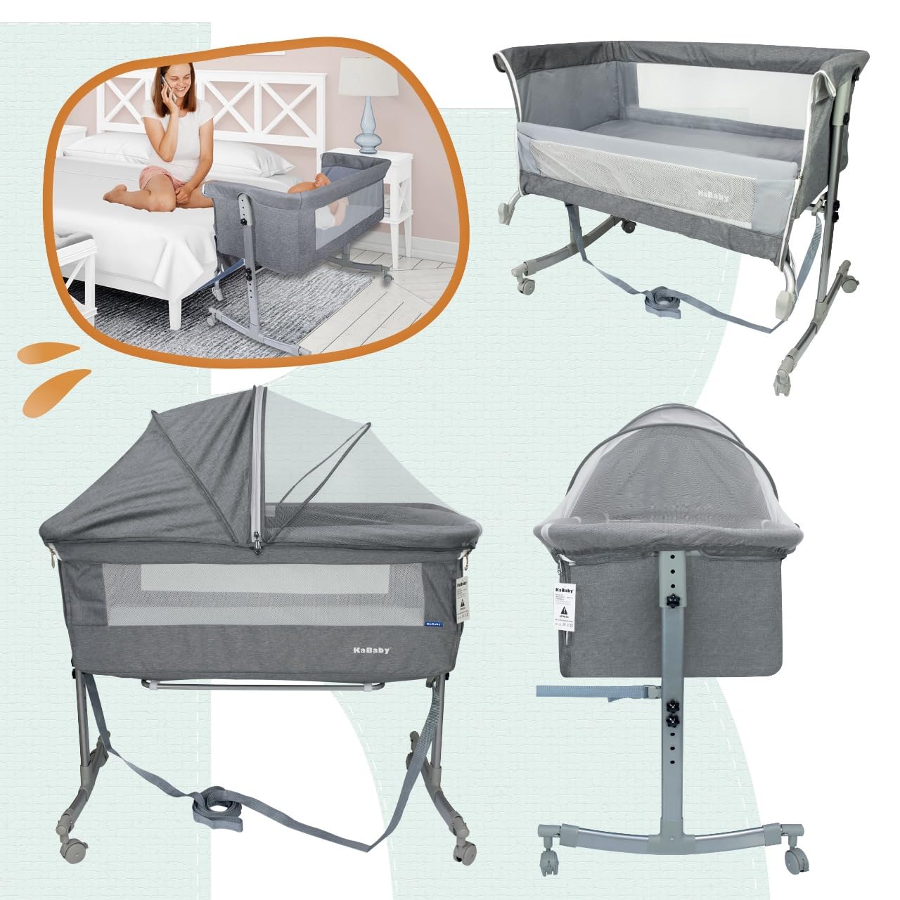 Berço Portátil Sleep 3 em 1 Moisés Co-bed Acopla na Cama - Cinza