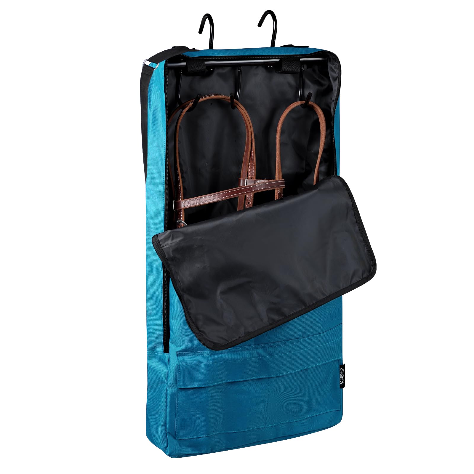 Harrison Howard Bridle/Halter Bag with 3 Prong Tack Rack Sturdy Waterproof Fabric Horse Tack Carry Bag-Teal