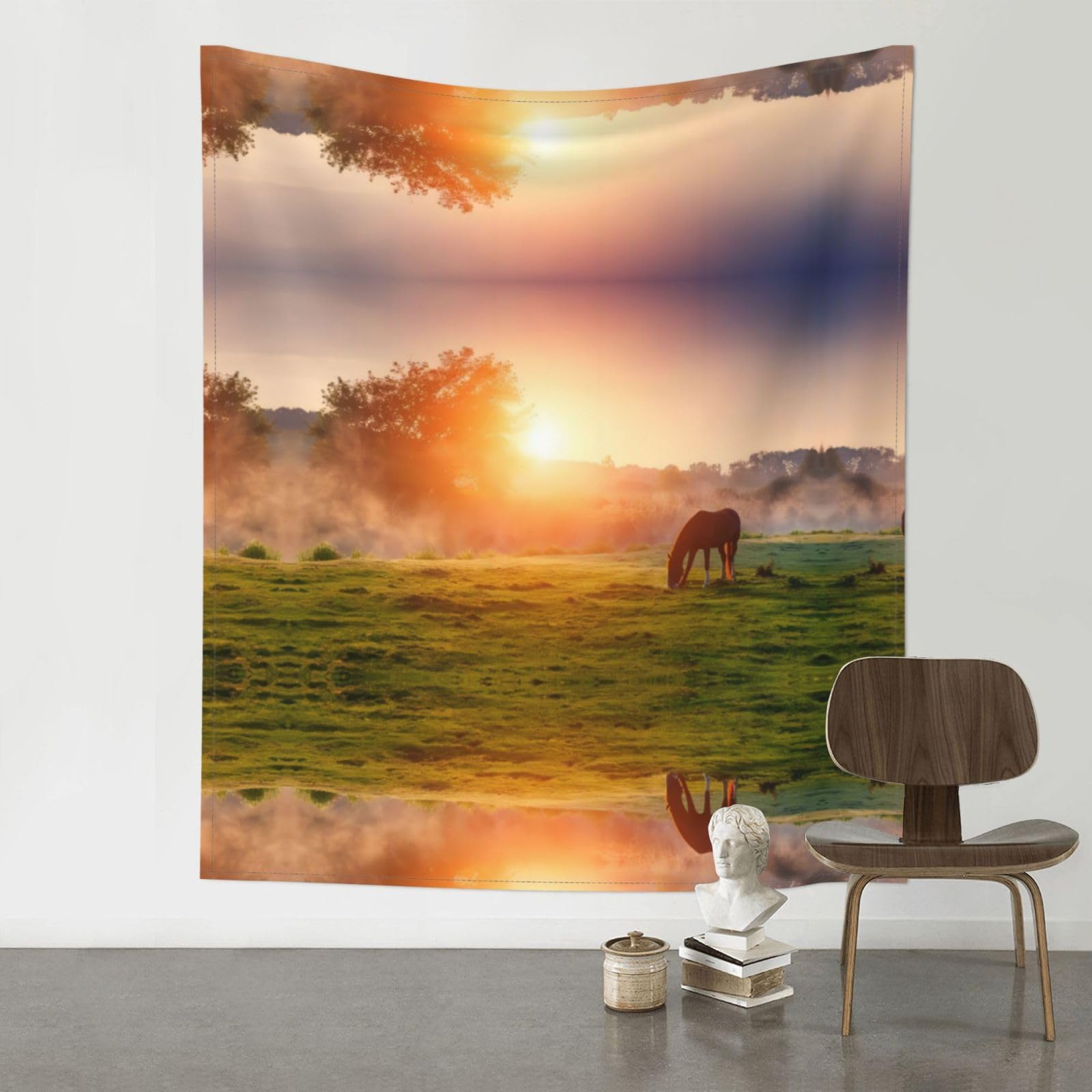 YYHWHJDE Horse At Dusk Prints Wall Tapestry 60x51in - High-Grade Polyester Throw for Dorm Room Decor, Beach Blankets & Home Accent