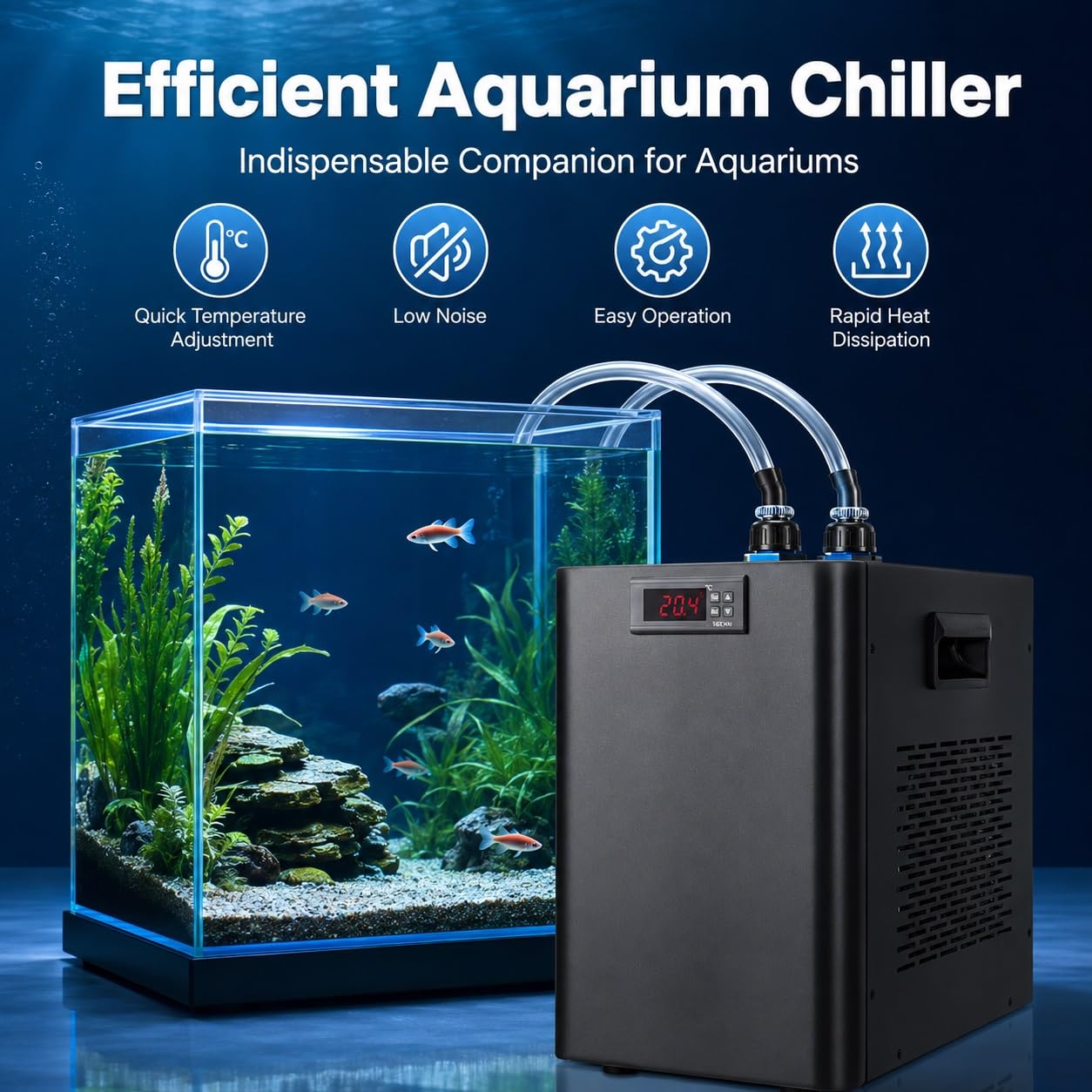 Enfriador De Agua For Acuario, Compresor Silencioso Con Bomba Y Mangueras | Multiusos for peceras, camarones, hidroponía, inmersión en frío, cuidado de medusas de coral.(100L(26gal))