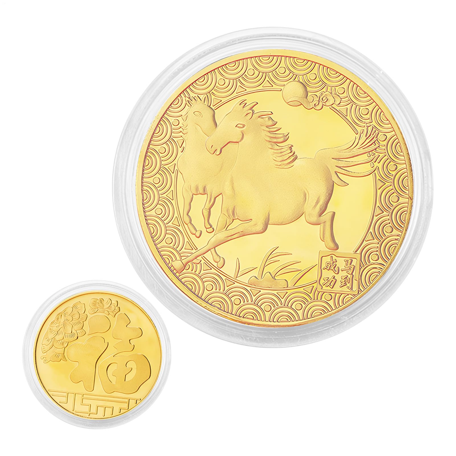 Moneda Conmemorativa Del Año Del Caballo – Set De 3 Monedas Doradas De Metal, Coleccionables, Símbolo De Buena Suerte Y Fortuna