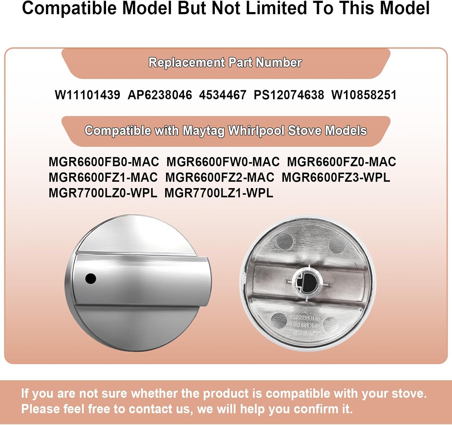 Upgraded W11101439 5 Pack Oven Range Burner Knobs, Surface Burner Knob for Maytag Whirlpool Gas Stove Knobs, MGR6600FZ0, MGR6600FB0, MGR6600FZ1, MGR7700LZ1, MGR6600FW0