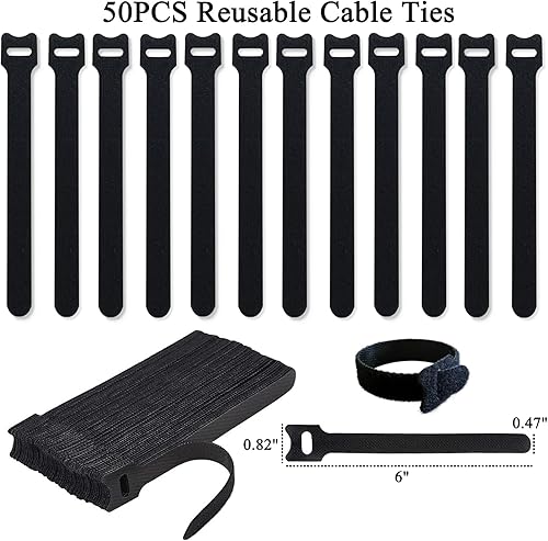 Miniatura 2 de 50 bridas reutilizables de 6 pulgadas, correas de cables ajustables multiusos para organizar el hogar, la oficina y los cables eléctricos