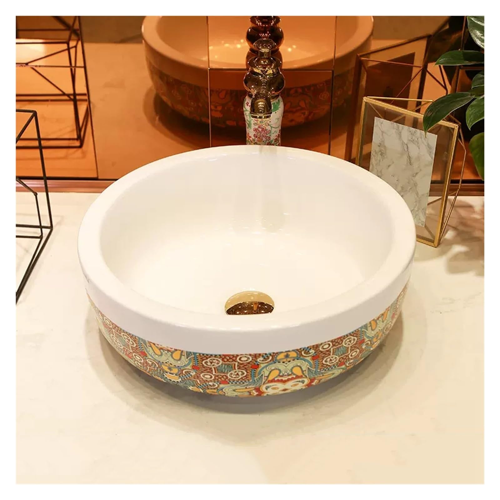 Okrągła Ceramiczna Umywalka Nablatowa Do Łazienki, Umywalka Artystyczna Nablatowa, Nowoczesny Design, Rozmiar Kości, Rozmiar Kości