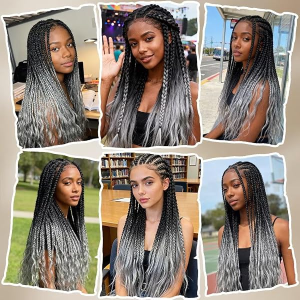 ShowJarlly Jumbo Kunsthaar, Ombre Braid-Extension, 24 Zoll Flechten-Haarverlängerungen (5 Stücke) für Crochet-Twist, Box-Braid & Zöpfe – Farbe: Schwarzes Silber - 5