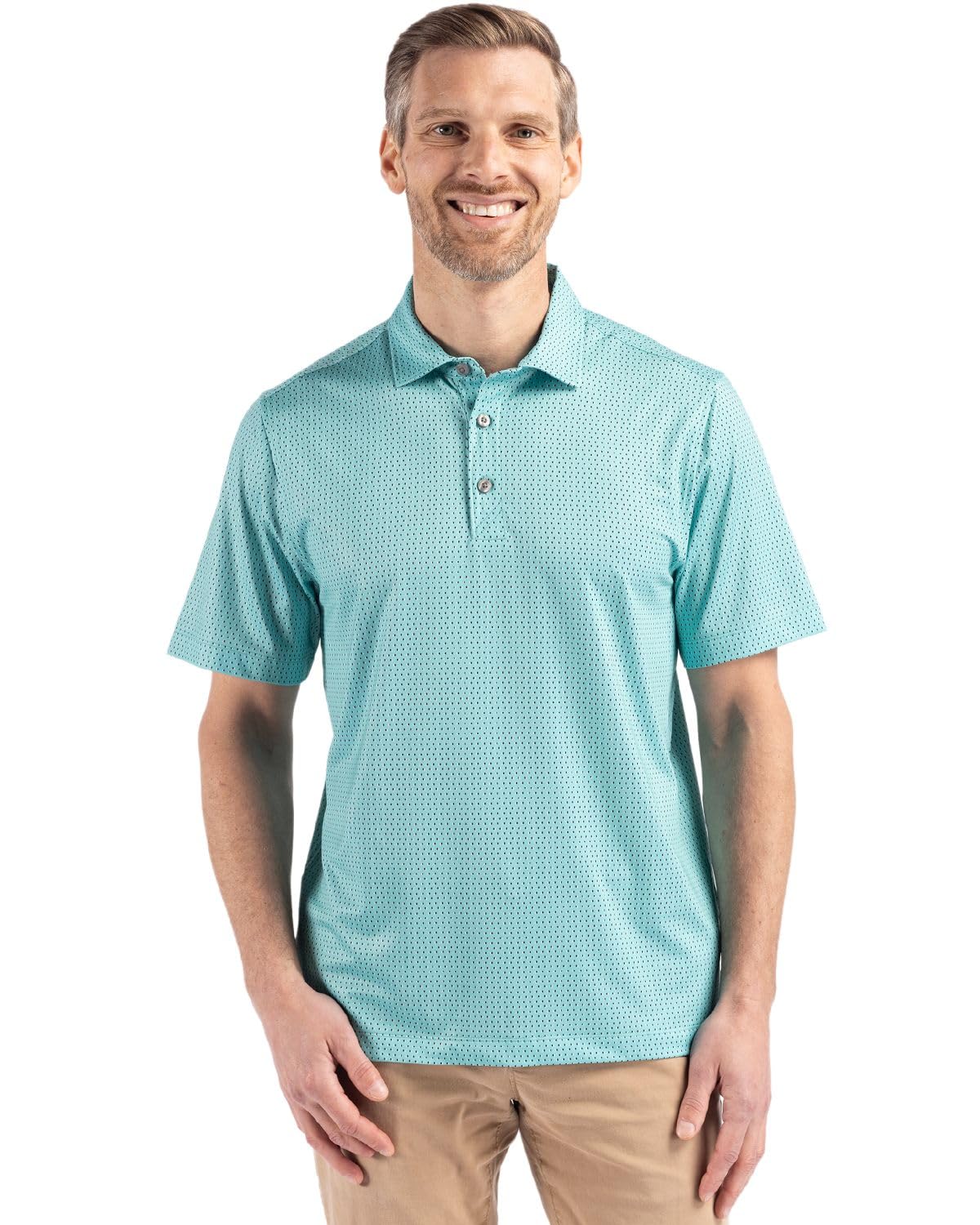 Cutter & Buck Men's Fresh Mint Pike Eco Shadow Check Print Recycled Polo, Medium
