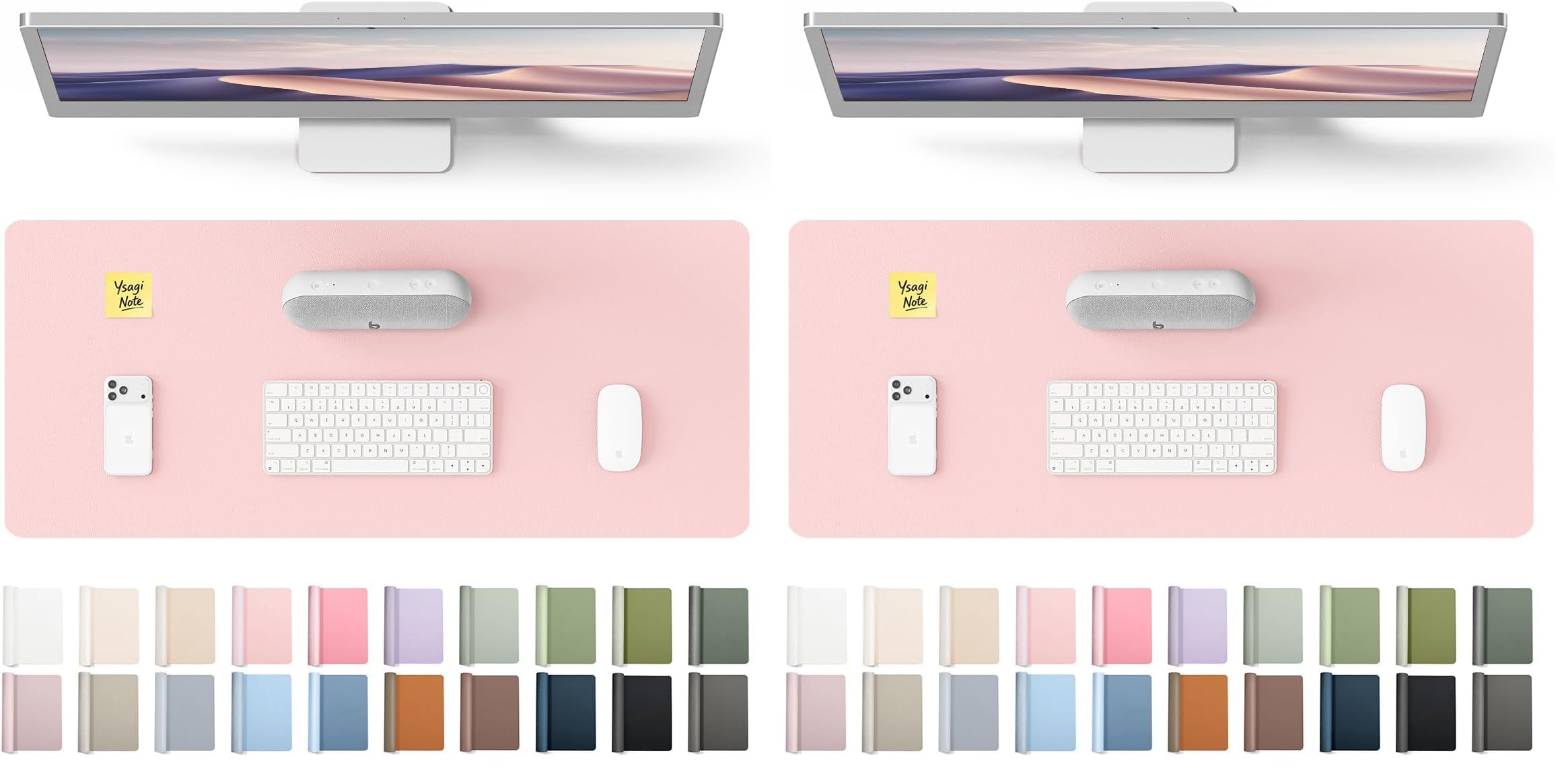 YSAGi Leather Desk Protector, Office Mat, Large Mouse Mat, Non-Slip PU Leather Blotter, Laptop Pad, Waterproof Writing Pad for Office and Home (Light Pink, 23.6" x 13.8") (Pack of 2) Light Pink 23.6" x 13.8" (Pack of 2)
