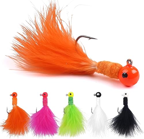 Miniatura 9 de Crappie Jig - Señuelos de pesca, 30 piezas de plumas de marabú, anzuelos de pesca de mosca de hielo, atados a mano, 5 colores para peces de panfish