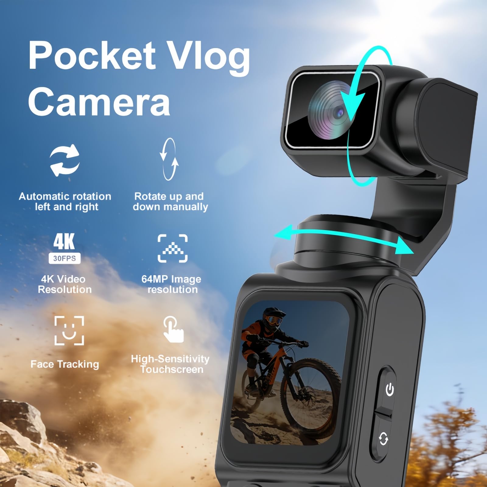 Amazon | Fenpos 4K Vlogカメラ ビデオ付き、ポケットアクションカメラ