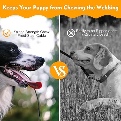 Miniatura 4 de Correa retráctil para perro con cable a prueba de mordidas, correa resistente de 26 pies para perros medianos y grandes de hasta 110 libras, 360 sin