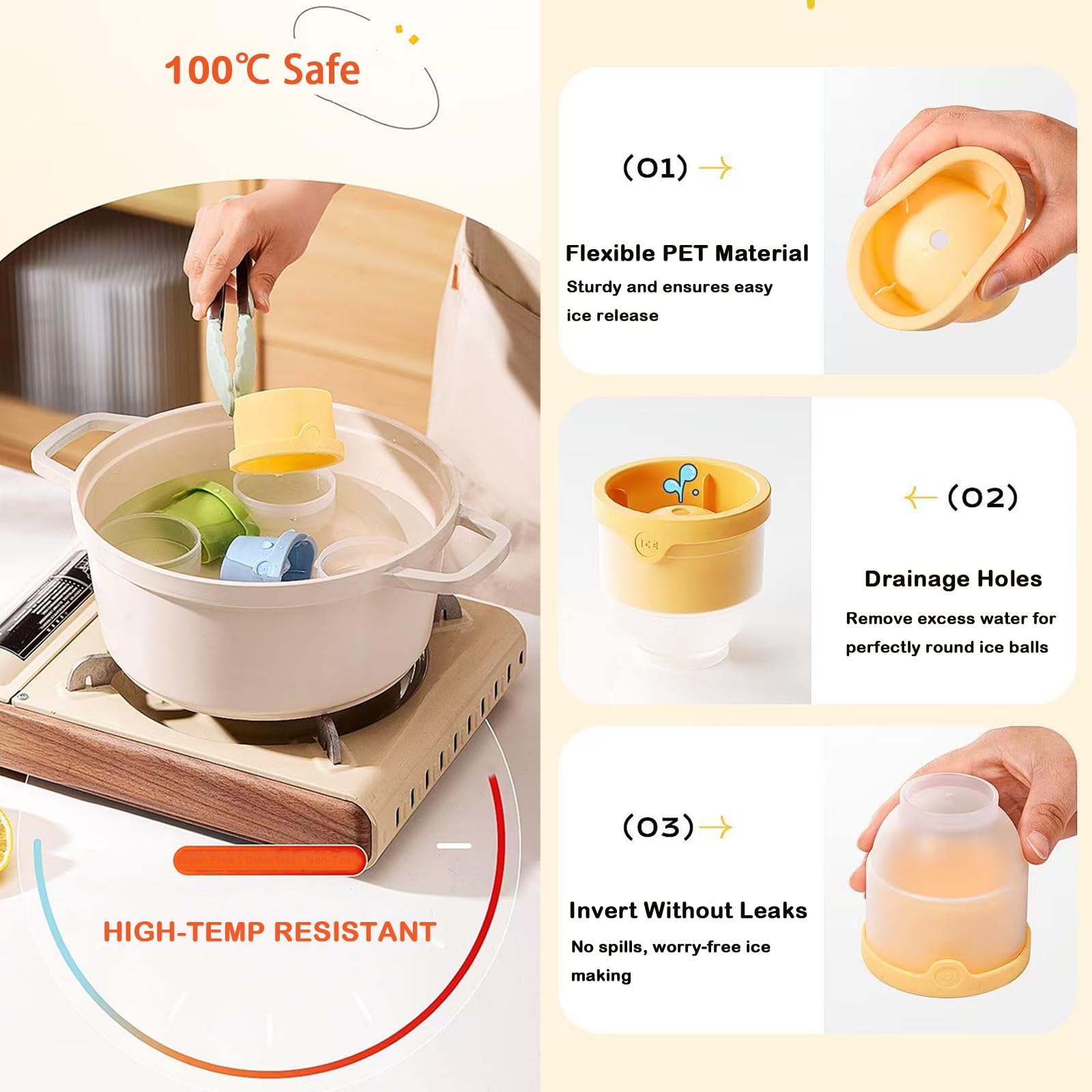 Moldes redondos para cubitos de hielo de whisky, paquete de 4 moldes de silicona para cócteles, bandeja circular grande de 6 cm, bandeja de cubitos de hielo apilable de esfera reutilizable