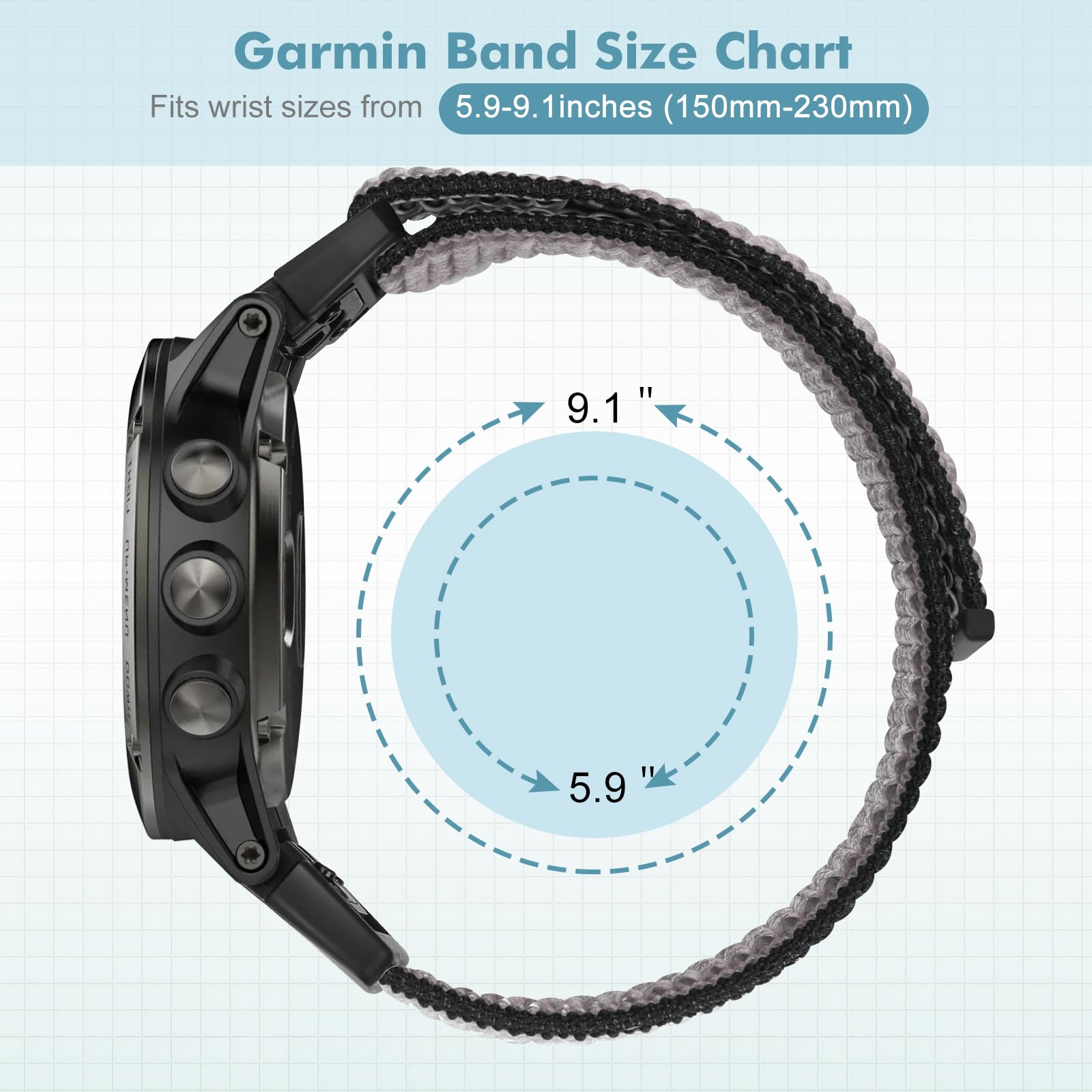 BTTNG 22mm Watch Strap Compatible with Garmin Fenix 8 47mm, 7, 6, 5 Plus & Forerunner Instinct 2/EPIX 2, Nylon QuickFit Sport Band - Image 4
