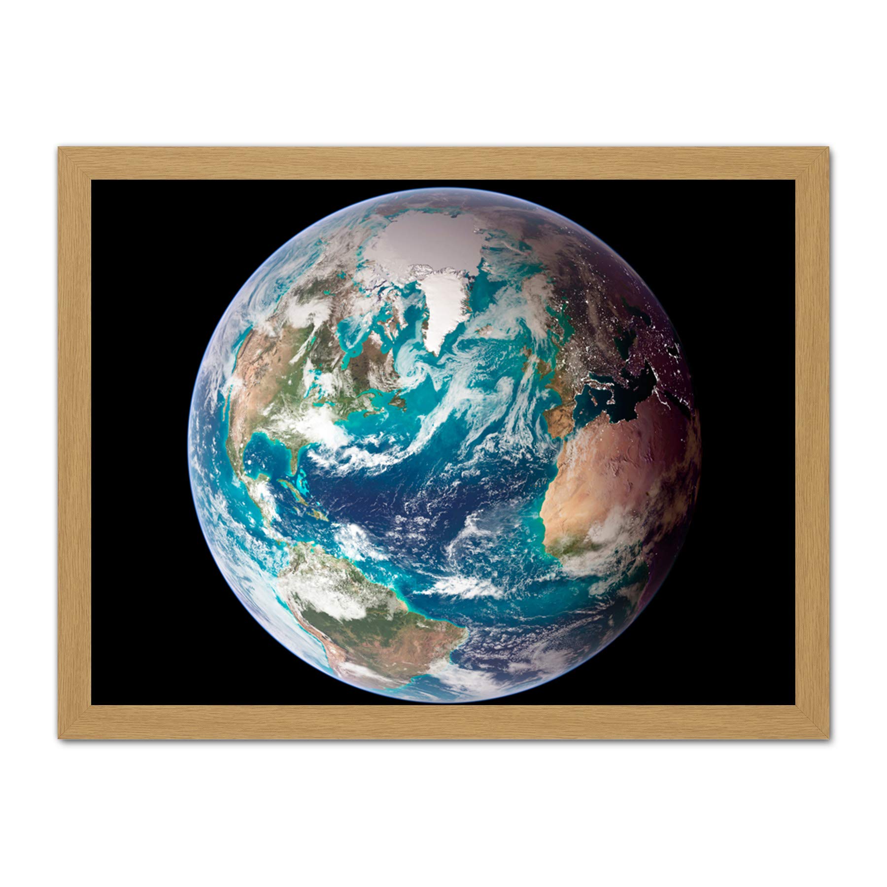 Artery8 Blue Marble Earth Western Hemisphere Photograph Artwork Framed Wall Art Print 18X24 Inch