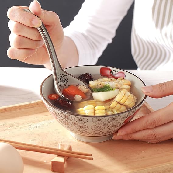 4 PCS Soup Spoons, Ceramic Japanese Spoon Spoons, Asian Soup Spoon,Ramen Spoons Porcelain Chinese Soup Spoons