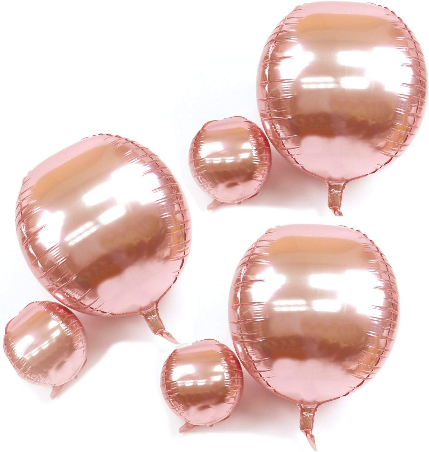 HappyMomentsClub 6pcs 22inch 10inch Rose Gold 4D Large Round Sphere Shaped Foil Balloons Birthday Party Wedding Baby Shower Decoration