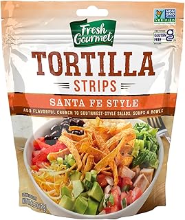Fresh Gourmet Santa Fe Style Tortilla Strips | 3.5 Ounce, Pack of 9 | Low Carb | Crunchy Snack and Salad Topper