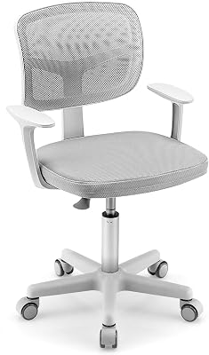 Costzon Kids Desk Chair, Adjustable Children Study Computer Chair with Arms & Wheels, Student Swivel Rolling Task Chair, Ergonomic Kids Office Chair for Boys Girls Age 4-12, Home Bedroom School, Grey