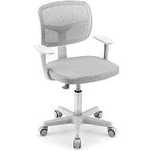 COSTWAY Kids Computer Desk Chair, Ergonomic Children Task Study Chairs with Lumbar Support, Adjustable and Swivel Mesh Chair for School Home Office without Footrest, Grey, 54 x 54 x 80-92cm