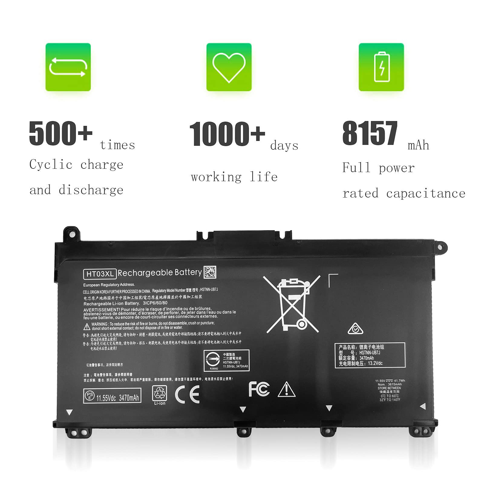Batterie HT03XL pour HP Pavilion 15-CS 15-DA 15-DB 17-CA 17-BY 15-CS0053CL 15-cs1063cl 15-da012dx 15-da1005dx 15-db0011dx 17-ca0013ng 17-ca0010cy 17-by1053dx 17-by1033dx L11119-855 L11421-542 L11421