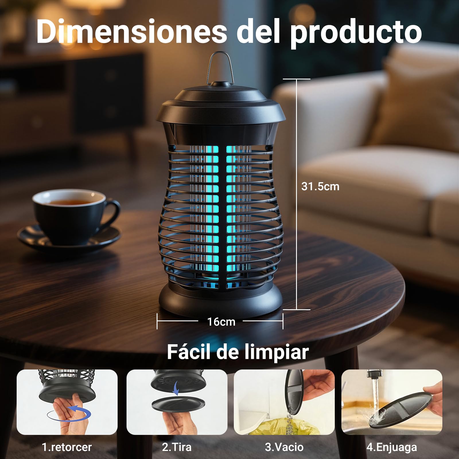 Lámpara Antimosquitos, 4200V 20W UV Mata Mosquitos Eléctrico, Trampa para Interior y Exterior Impermeable IPX4. Actúa como Repelente Mosquitos para Jardín, Terraza y Casa.
