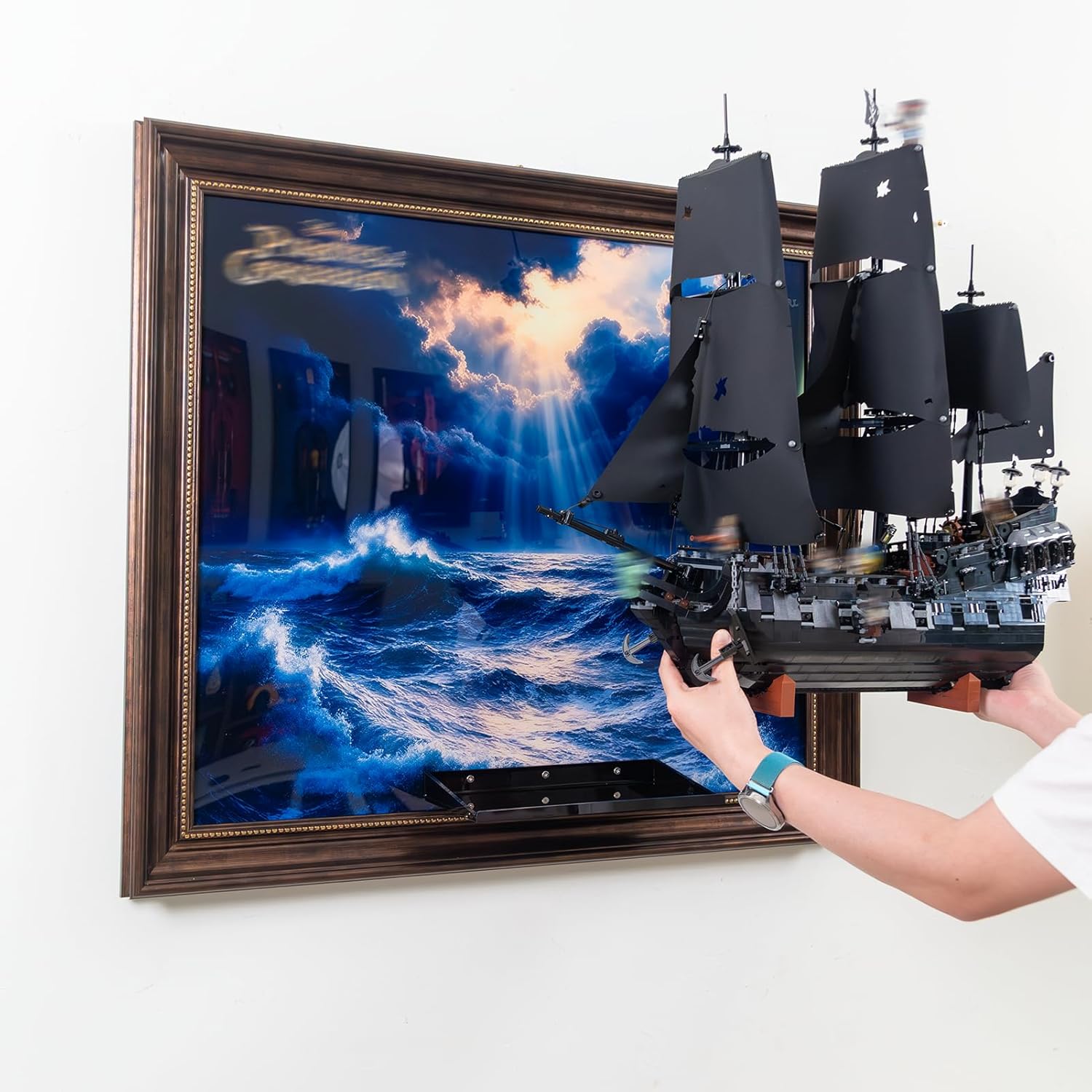 Display Wallboard Compatible with Lego Captain Jack Sparrow's Pirate Ship Black Pearl 10365 - Adult Collectible Wall Mount for Home & Office Décor, Space-Saving Display Accessory (No Ship)