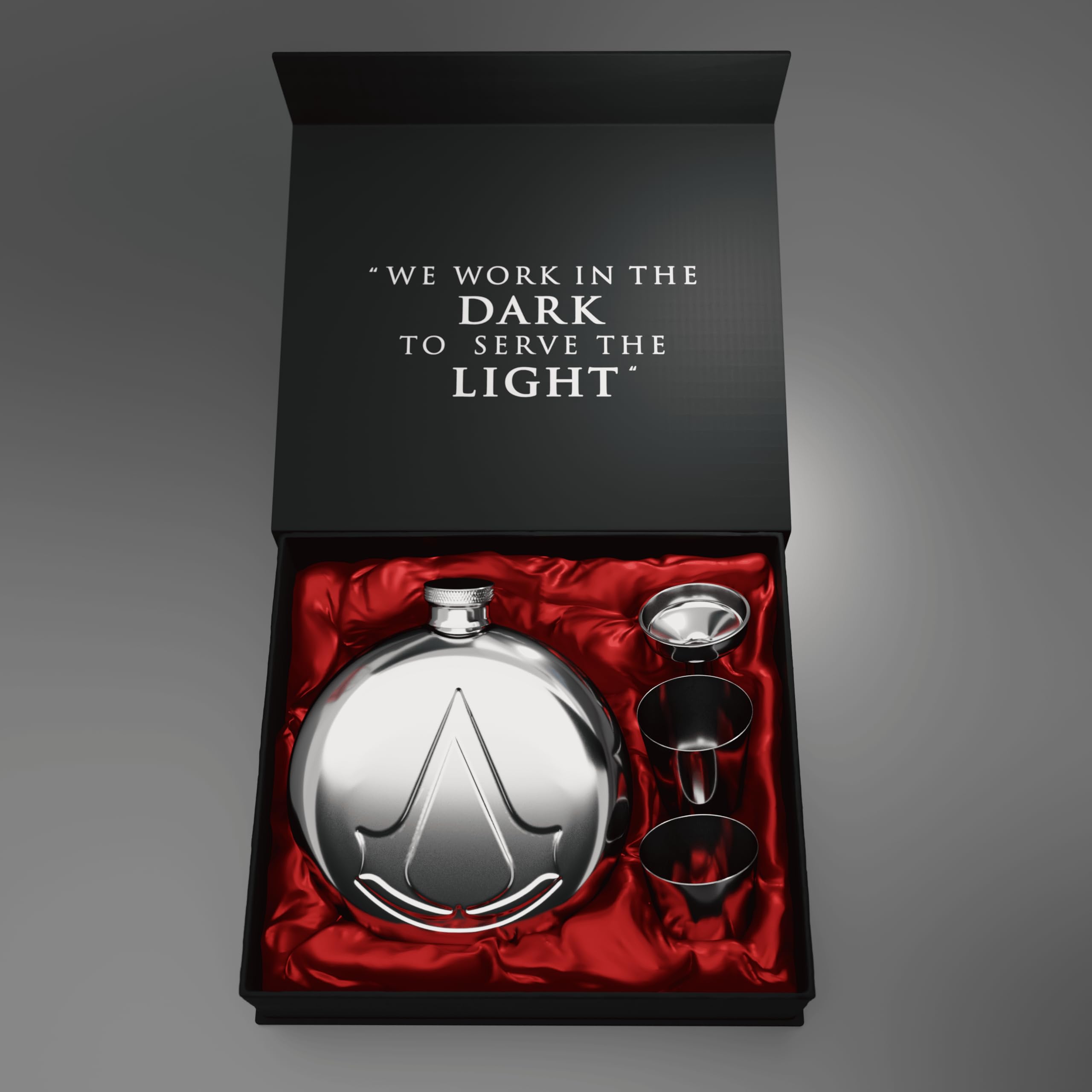 Acier Inoxydable Gravé Flasque Assassin's Creed Officielle - 280 Ml En Acier Inoxydable Avec 2 Verres à Shot Et Entonnoir - Coffret Cadeau Ubisoft Verres Shot Gaming