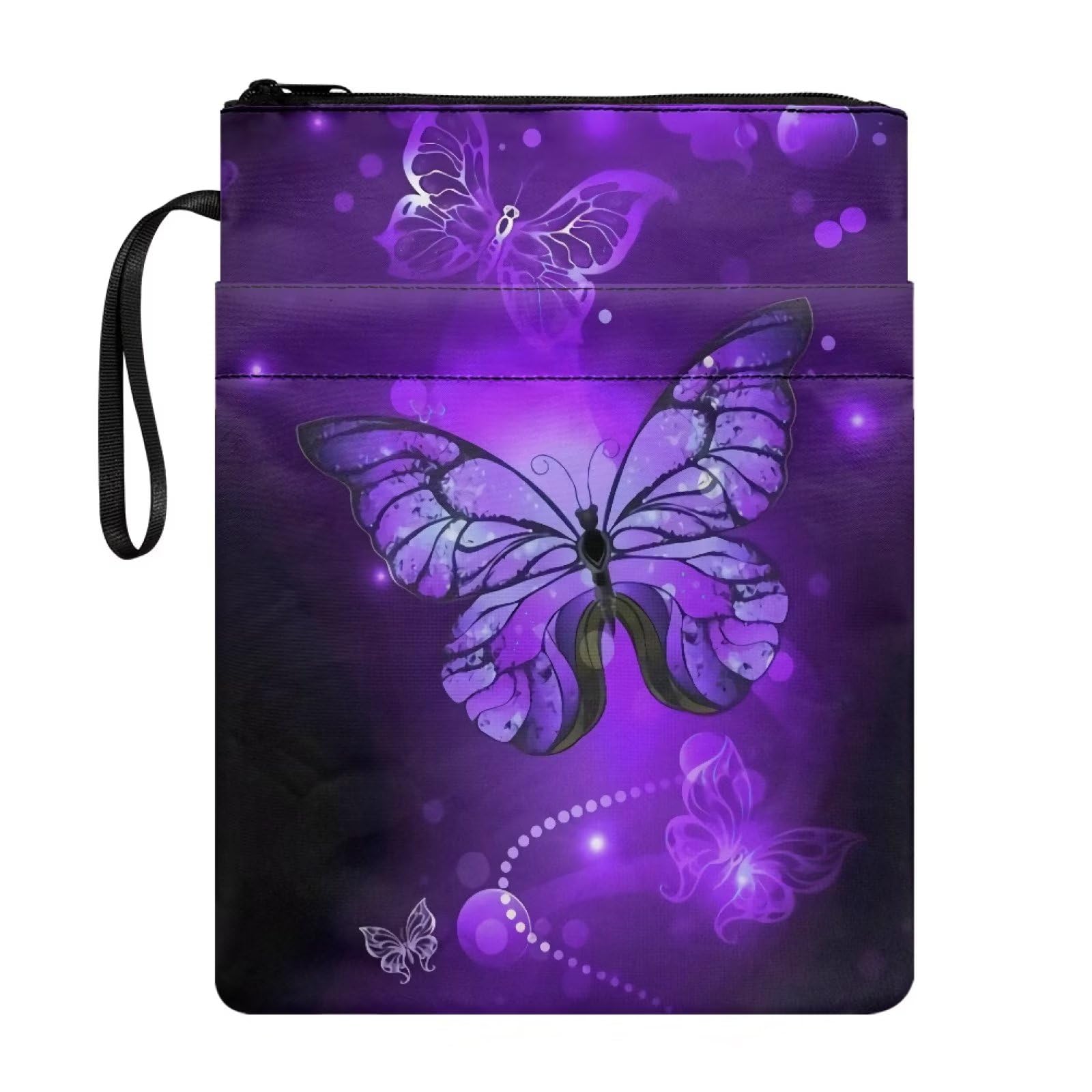 Xoenoiee Purple Butterfly Print Book Sleeve Pouch Book Cover with Zipper Book Sleeve Covers for Paperback Book Sleeve Protector for Students Teachers