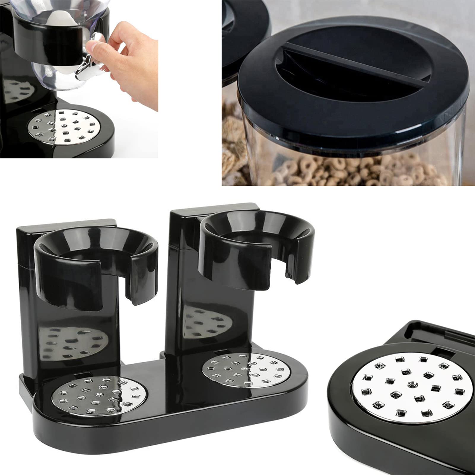 Syfunlv Distributeur de céréales double, 2 l, en plastique, céréales, bonbons, bonbons et céréales, récipient à flocons d'avoine, 29 x 35 x 16 cm (2 l, noir, double fût)
