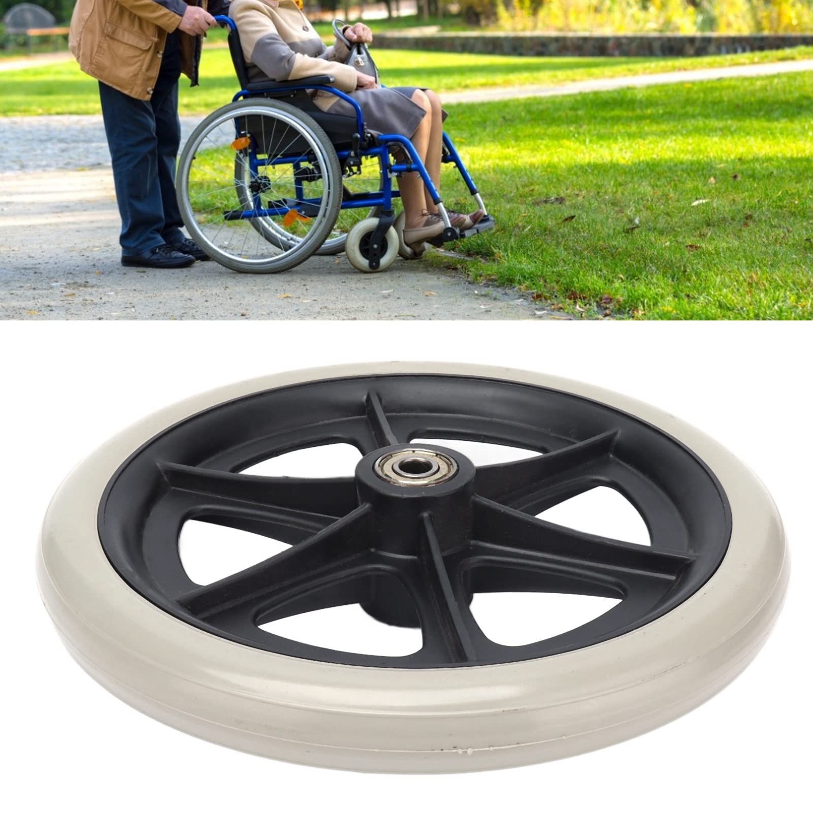 Fafeicy Rueda de Repuesto para Silla de Ruedas y Andador, 8 Pulgadas, PU Negro con Rodamiento de Bolas, Sólida Antideslizante para Movilidad Segura