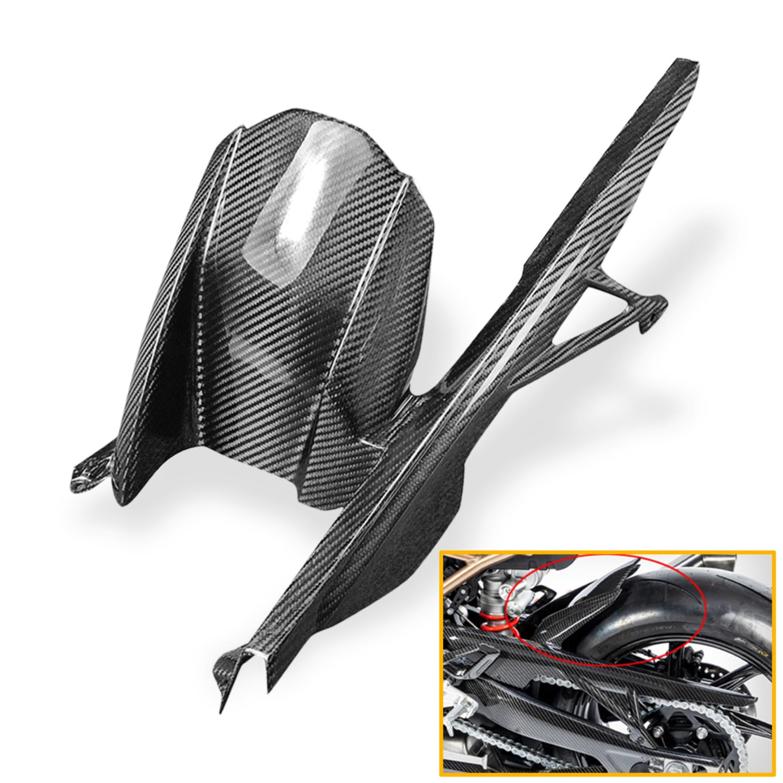 Protettore posteriore in fibra di carbonio reale Heinmo con coperchio a catena, compatibile con S1000RR 2019-2025, M1000RR 2021-2025, S1000R 2021-2025, M1000R 2022-2025
