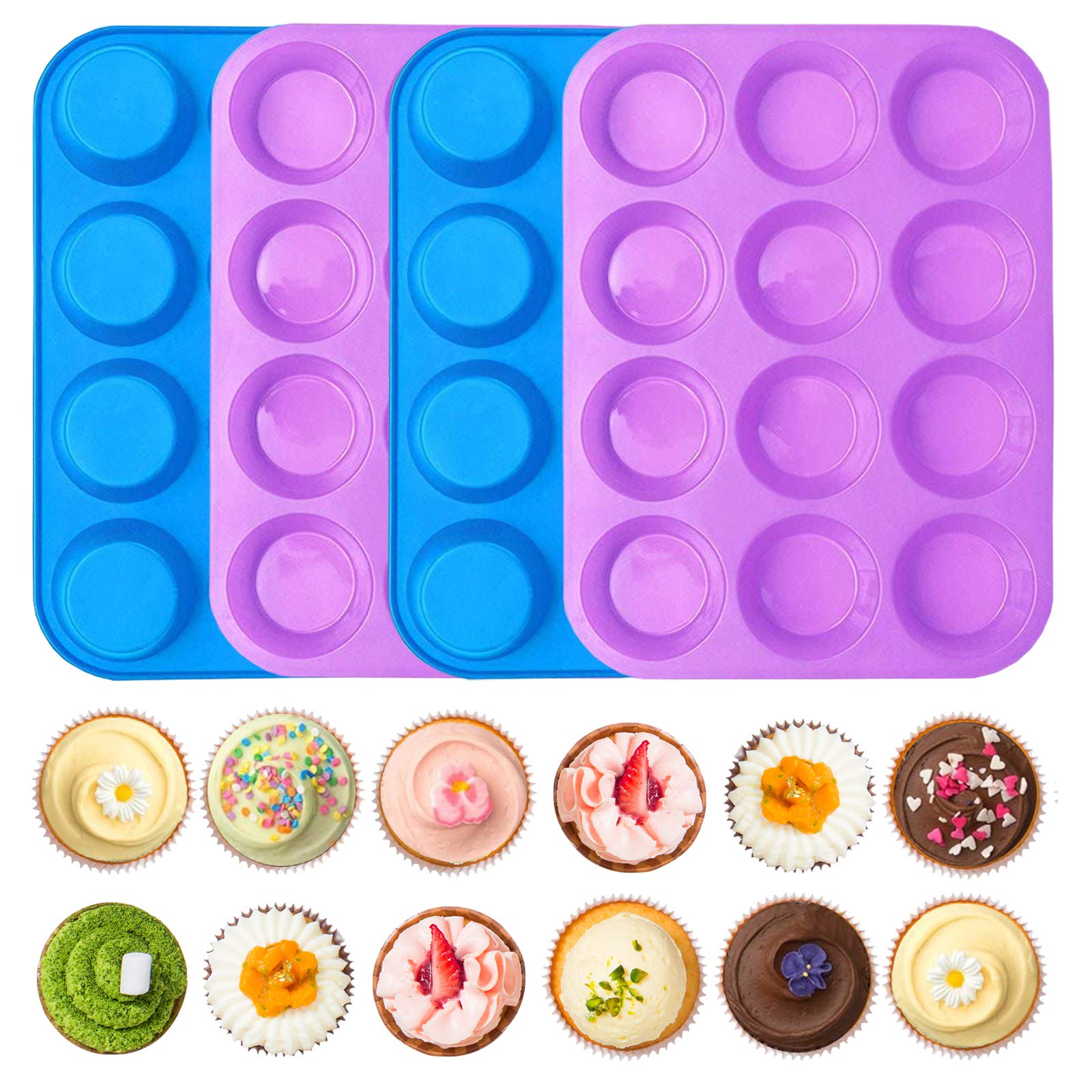 IHUIXINHE4 Pack Silicone Muffin Pan and Cupcake Baking Pan Set, Non Stick Muffin Cupcake Tin, Baking Mold for Muffins or Cupcakes, Bakeware, Home Kitchen Trays and Molds, Mini Cup Sizes