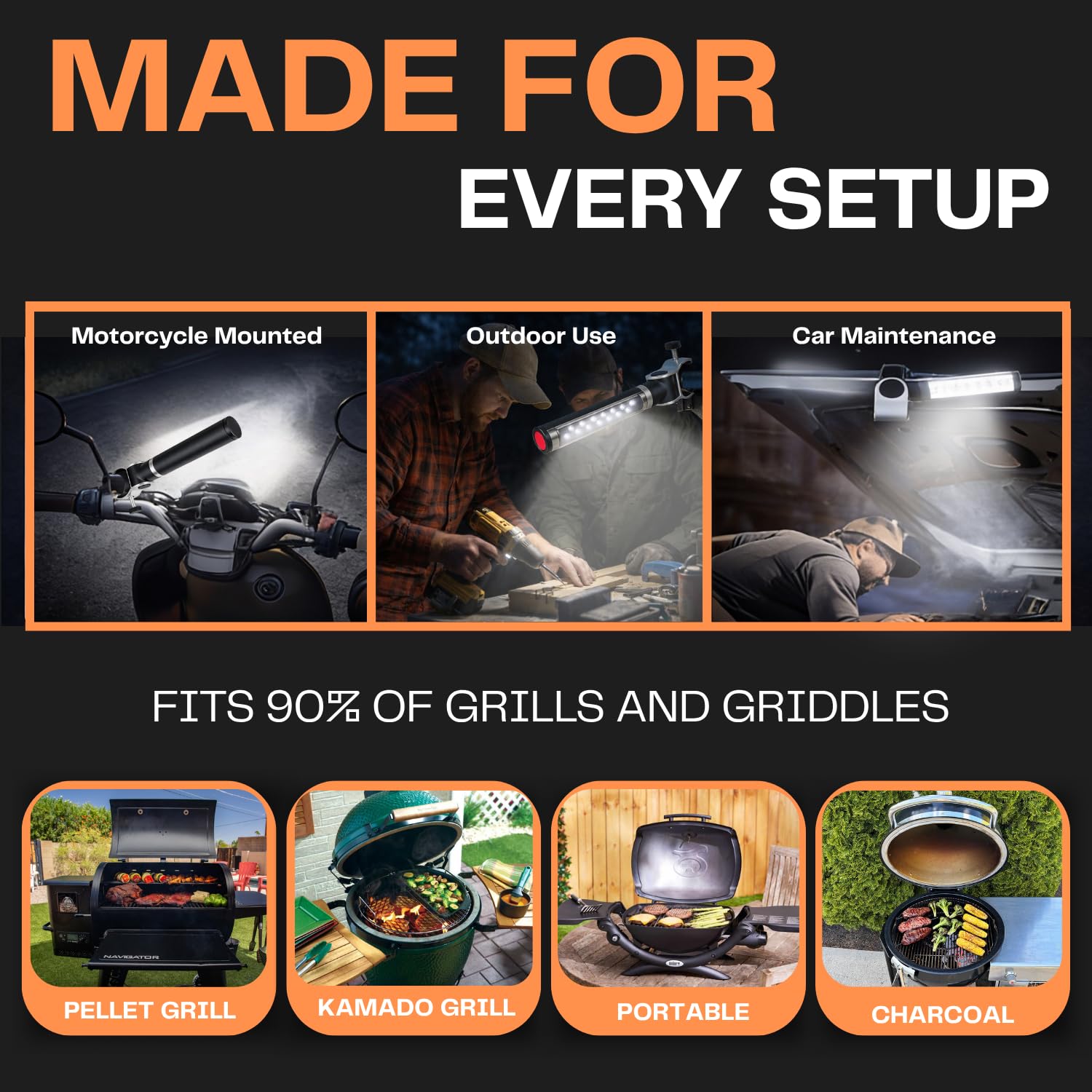 Light Accents - Luce per barbecue a LED, funzionamento a batteria, con morsetto in alluminio, luce per barbecue