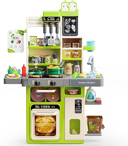 Letapapa Juego de cocina para niños, juguetes de cocina con sonido y luz realistas, estufa de cocina, fregadero, accesorios de cocina y accesorios