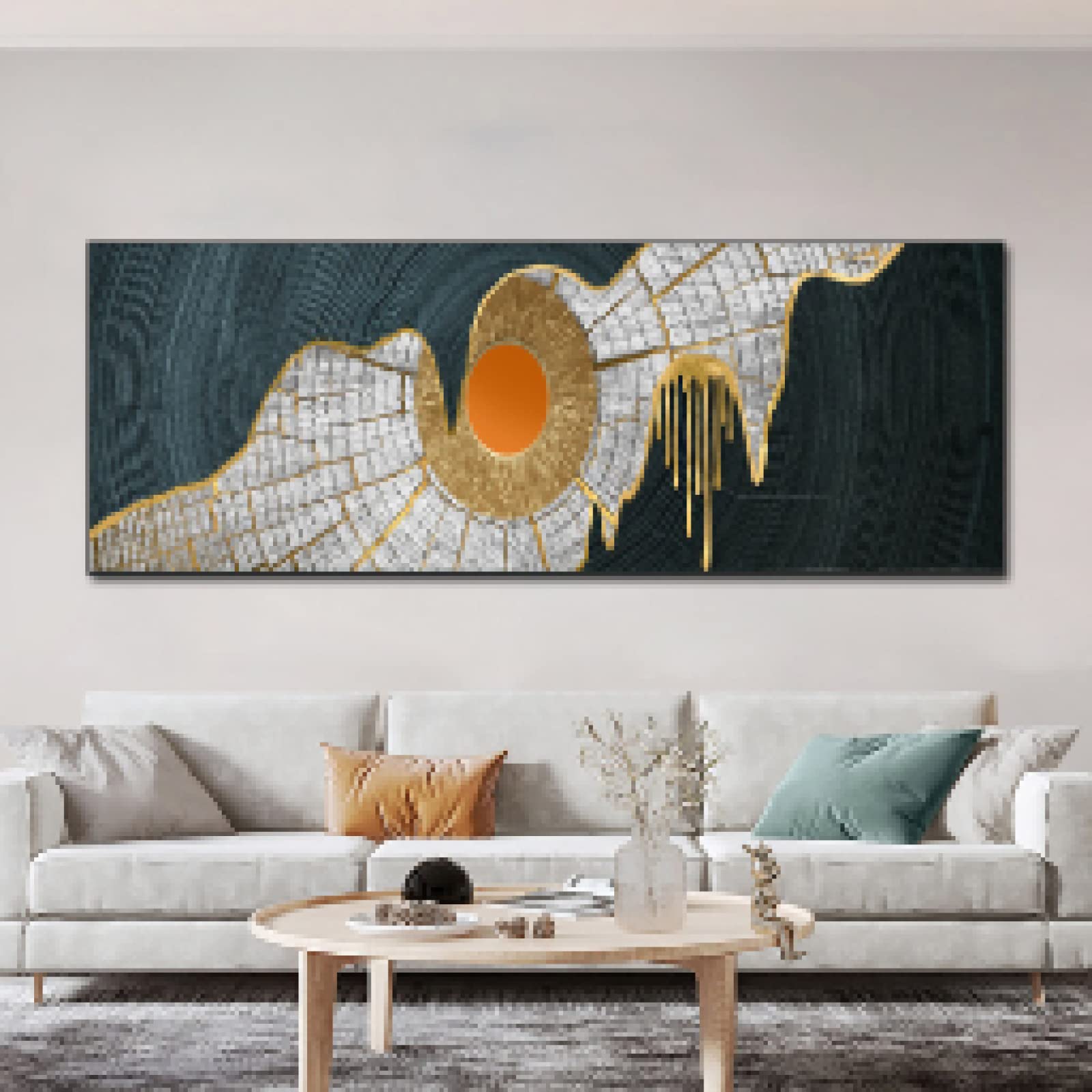 Peinture abstraite colorée KEBIA en toile haut de gamme 60x180cm chic - 7