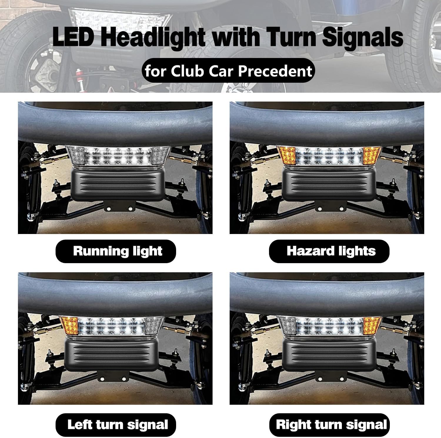 LED Headlight Kit with Front Bumper for Club Car Precedent 2004-Up, Street Legal Golf Cart Light Assembly with Turn Signal, 12V Replacement for Electric & Gas Models