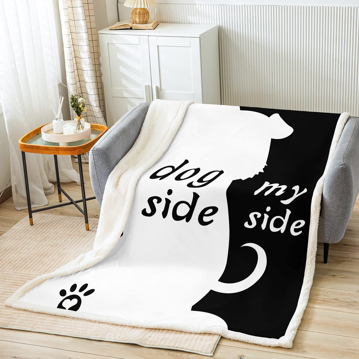 Manta de Forro Polar para Perro, Manta de Sherpa de Animales en 3D, para Cama, sofá, niños, Mascotas, Perro, Manta de Felpa para Regalo para Amantes de Perros, Color Negro, Blanco, cálido, Manta Mull