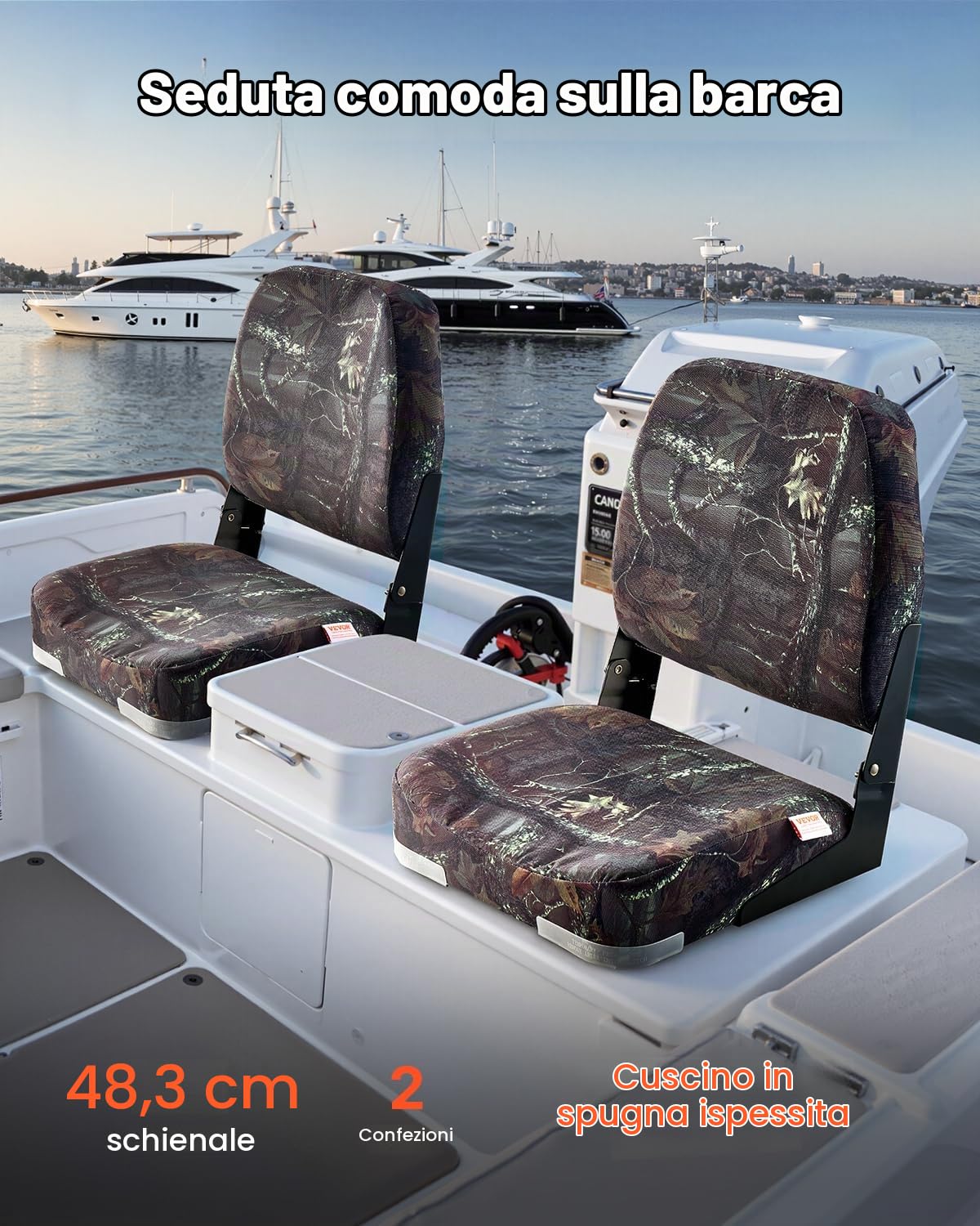 VEVOR Sedia per Barca con Schienale Basso Pieghevole Sedile per Barca da Pesca con Cuscino in Spugna Poliestere PU per Barche Yacht Navi, Sedile 2 Pezzi Colore Mimetico per Barche Pesca