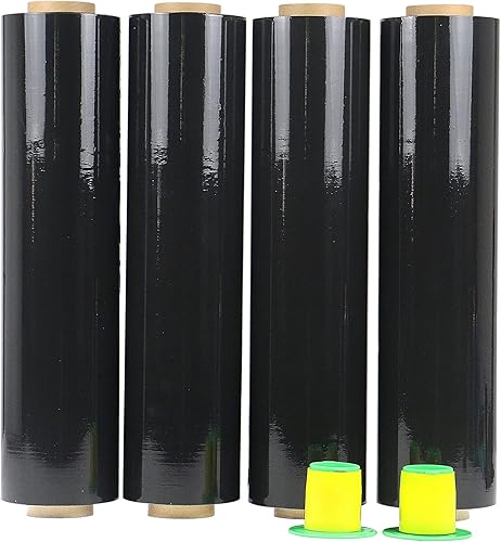 Envoltura elástica negra de 18 pulgadas, paquete de 4 unidades de 1200 pies, 500% elástico, embalaje de adhesión duradera, embalaje para mudanza,