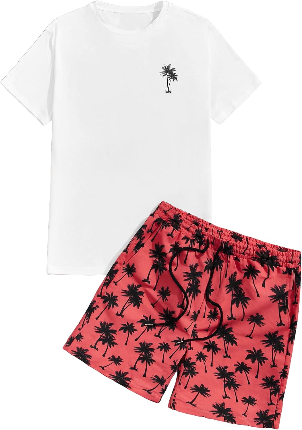 Milumia Men’s Tropical Printed Short Sleeve Tee and Drawstring Pocket Shorts Set