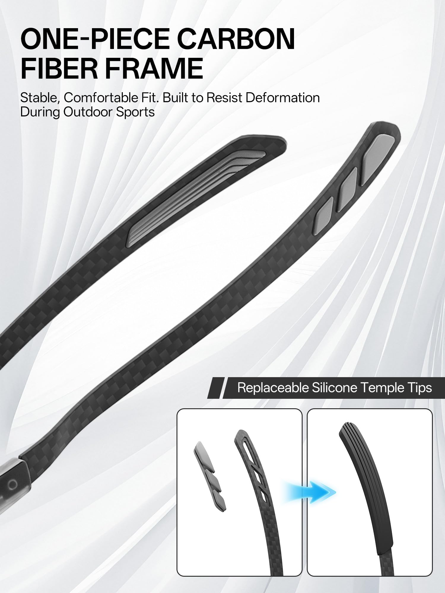KAPVOE K454I Lunettes de Cyclisme Photochromiques UV400 Branches Carbone | Pour homme et femme, branches légères en fibre de carbone, idéales pour le running, VTT, baseball et pickleball