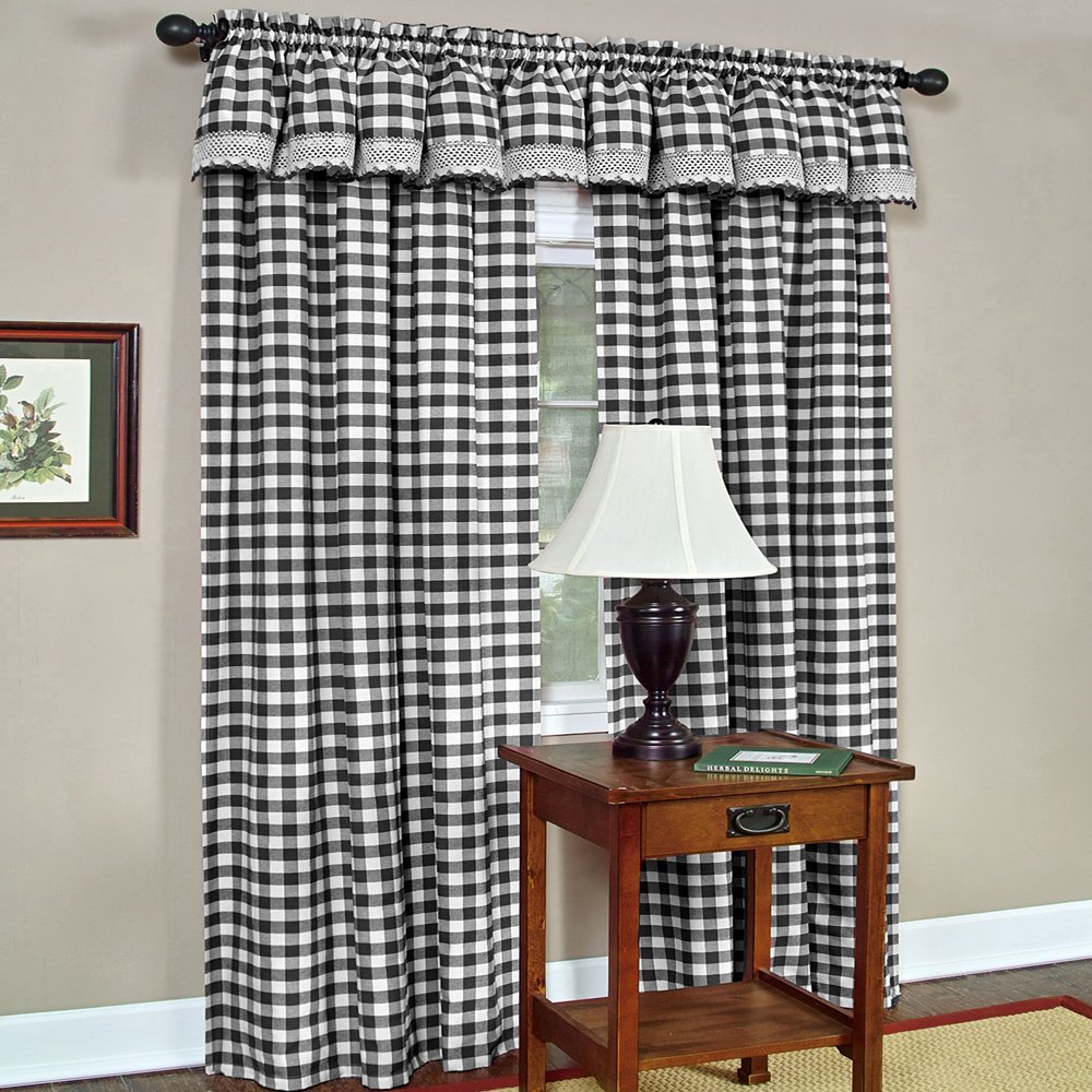 ACHIM Buffalo Check Panel Window Curtain - 42 Inch Width, 84 Inch Length - Black & White Plaid - Light Filtering Farmhouse Country Drapes for Bedroom Living & Dining Room Home Decor