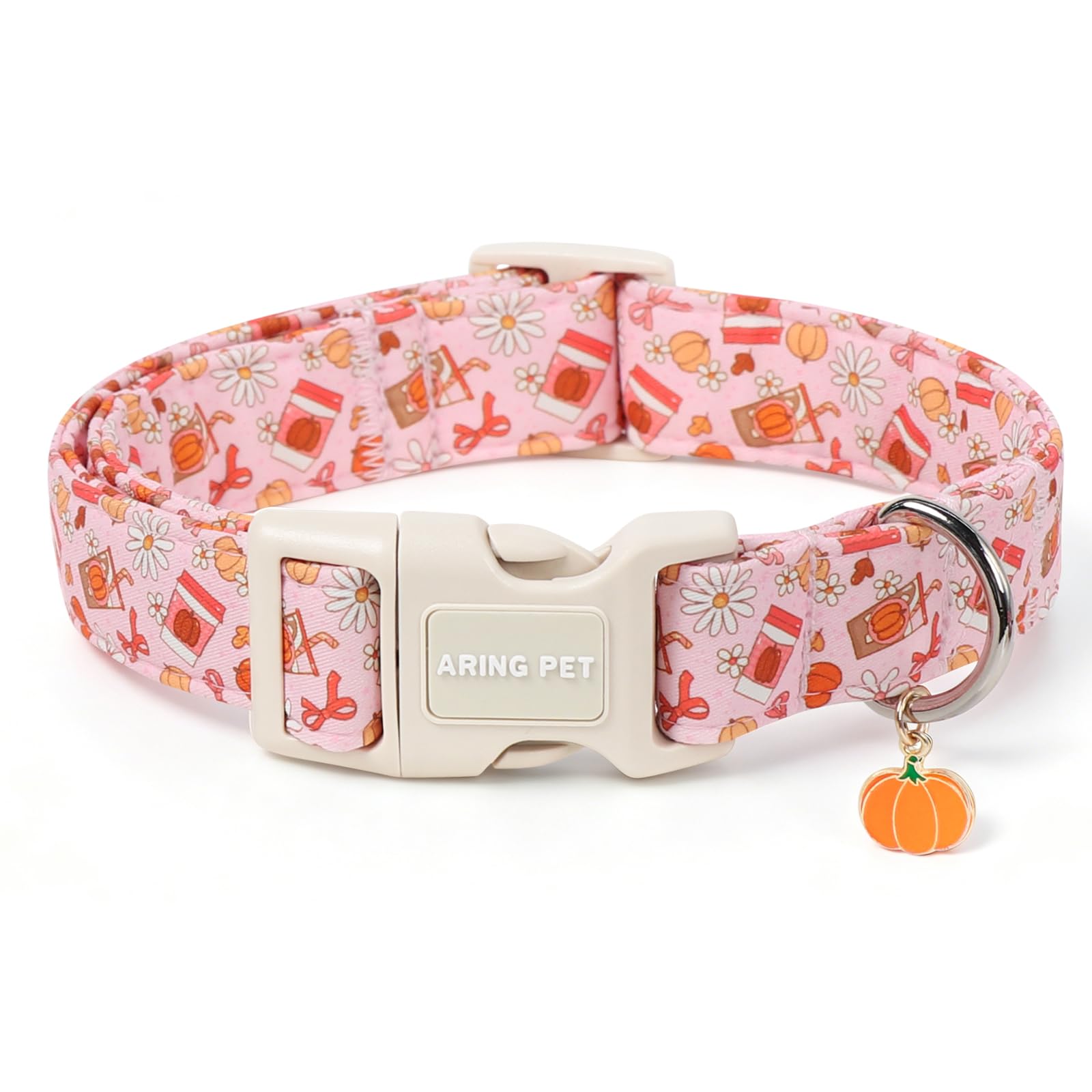 ARING PET Fall Dog Collar, Cute Pink Autumn Pumpkin Floral Bow Pet Collars for Puppy Small Medium Large Girl Boy Dogs-S