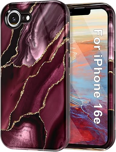 Miniatura 19 de Btscase Funda para iPhone 16e (2025), [probada en caídas de grado militar] Diseño de patrón de mármol delgado, resistente, a prueba de golpes, para