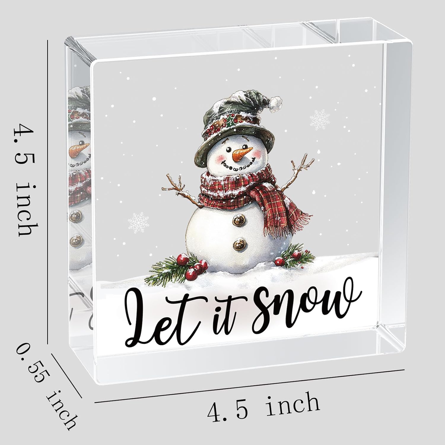 Winter Decorations for Home Winter Decor Home Room Let It Snow Snowman Office Bathroom Acrylic Table Sign Rustic Shelf Desk Decor Season Sign House Warming Gifts 4.5 x 4.5 Inch