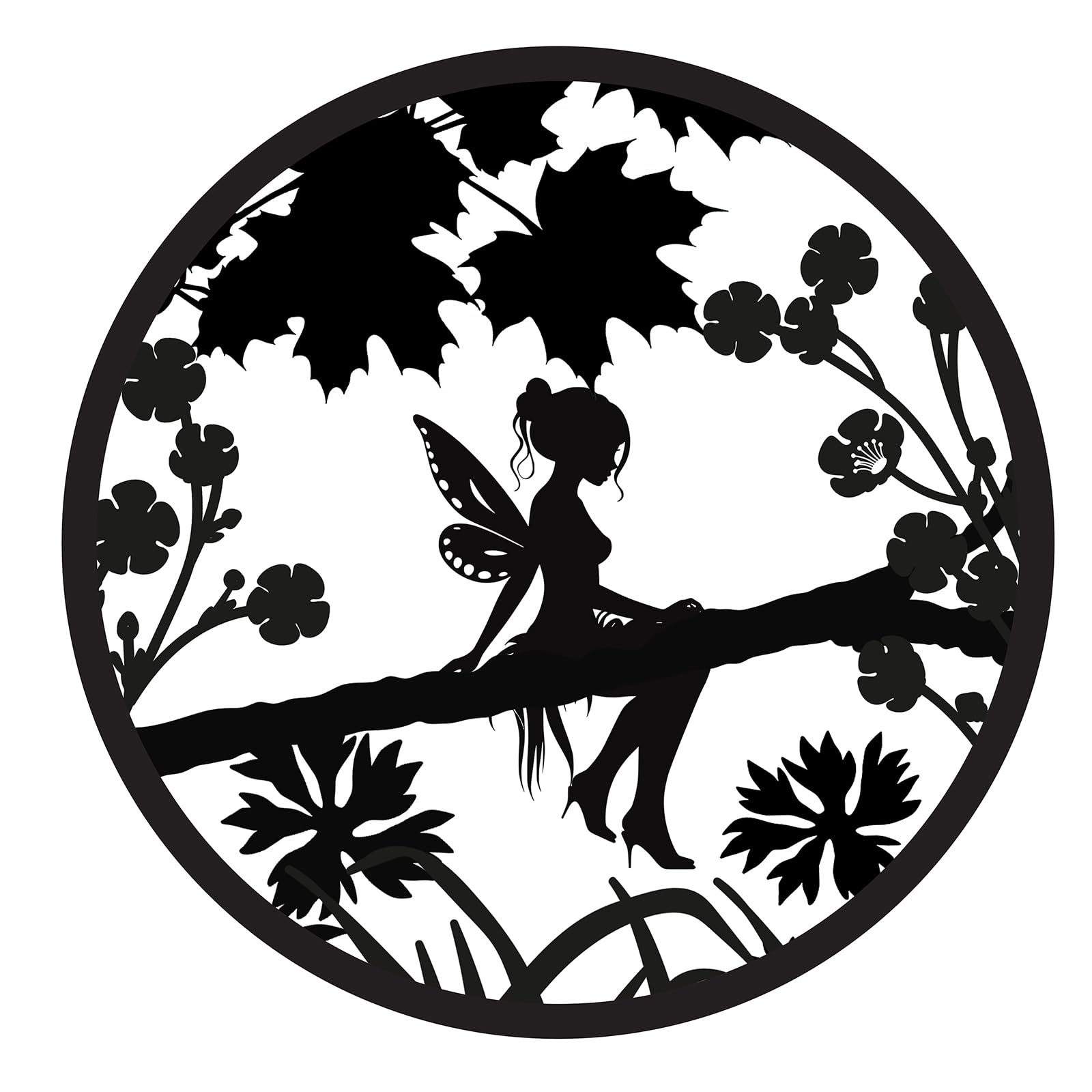 Primus Home & Garden Black Primus Solar Backlit Fairy Silhouette Wall Art